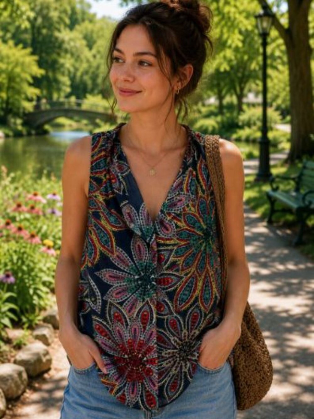 💕 Cute BANANA REPUBLIC Sheer Floral Sleeveless Top ✨